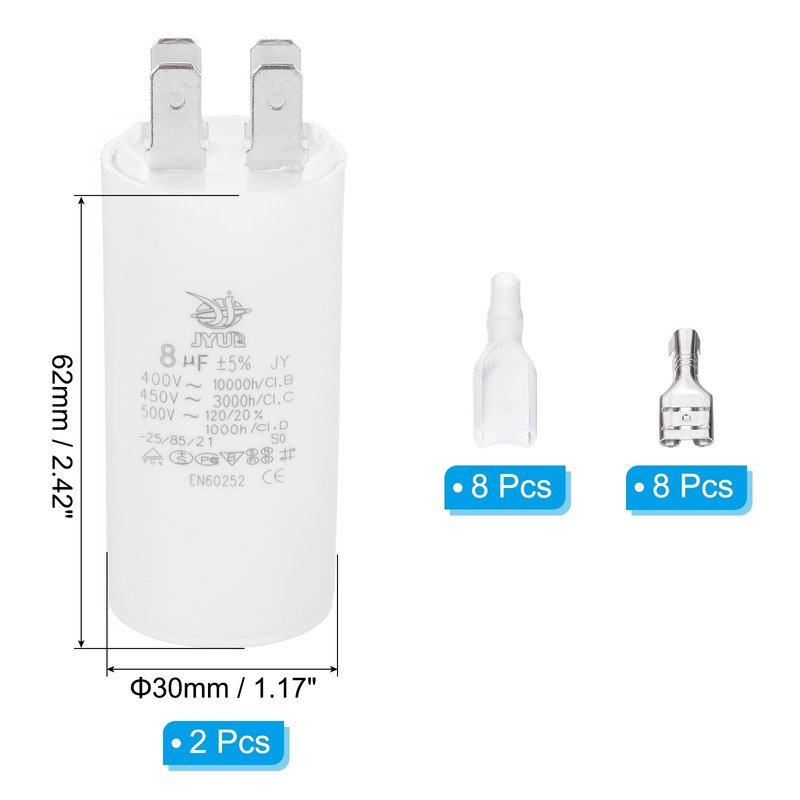 PATIKIL CBB60 8uF Run Capacitor,2 Pcs AC450V 4 Pin Double