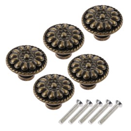 dophee 5Pcs Vintage Mini Cabinet Knobs, Single Hole Decorative Round Drawer Pulls Handles for Jewelry Box Wood Case Cupboard Dresser Closet Chest, 1.24"x0.83"