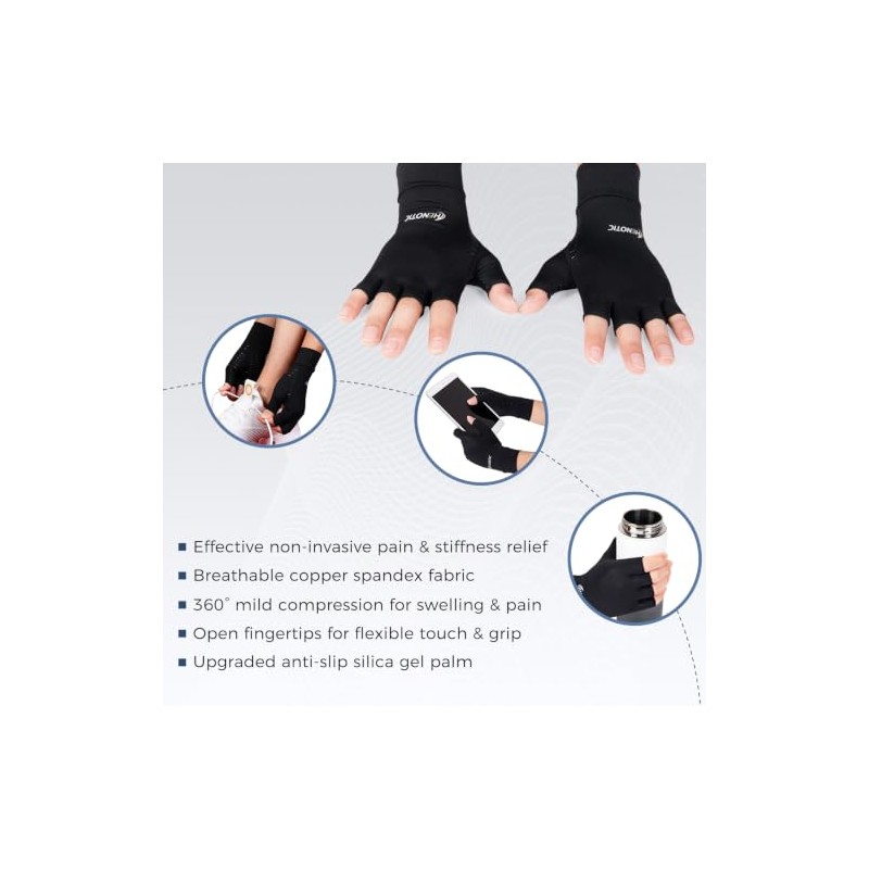 Copper Arthritis Gloves for Women Men, Fingerless Breathable & Moisture