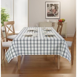 Casa De Lan Dark Grey 100% Ring Spun Cotton Dobby Checks Tablecloth Mitered Stitched | for Kitchen Dining | Decoration | Parties | Weddings | (Rectangle, 60"X104")