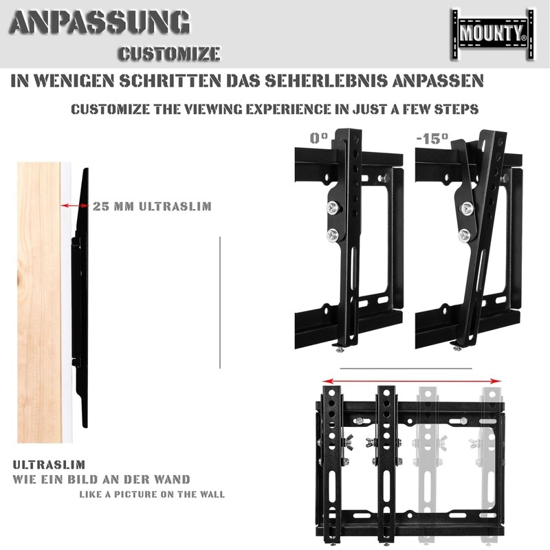 MOUNTY TV Wandhalterung neigbare TV Halterung bis 30 kg belastbar