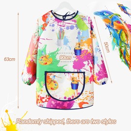 POPAPIE Children's Painting Apron Waterproof Painting Apron with Sleeves for Children Adjustable Painting Coat Reusable Craft Apron for Cooking Baking Painting for a Height of 100-120 cm, Colourful