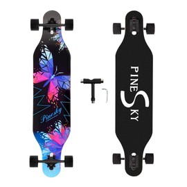 PINESKY 41 Inch Longboard Skateboard 9 Ply Natural Maple Complete Skateboard Cruiser for Cruising, Carving, Free-Style and Downhill with T-Tool Skull