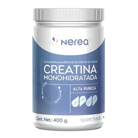 Nerea Creatina monohidratada ALTA PUREZA en polvo, sin sabor, sin rellenos, 400g / 3 meses