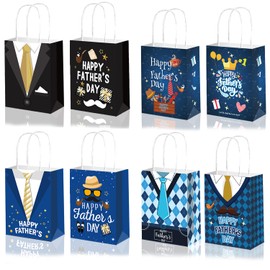 LECONCES Fathers Day Party Gift Bags, 16pcs Happy Father's Day Bags Kraft Paper Goody Bags Best Dad Bags Present Bags for Father's Day Party Supplies, 8.3 x 6.3 x 3.15 inches