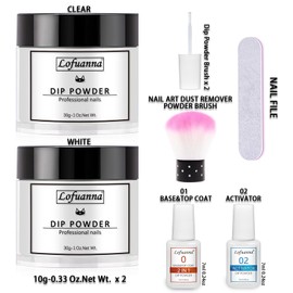 lofuanna Lofuanna Dip Powder Nail Kit-30g Clear&White Dipping Powder Starter Kit with 2 IN 1 Base&Top Coat and Activator,No UV/LED Needed,Easy Apply Nail Art Manicure Set for Beginners