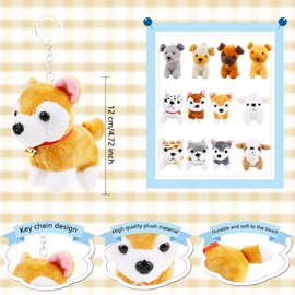 Haconba 12 Pack Mini Plush Dog Bulk Soft Small Puppy Stuffed Animals Keychain for Backpack Goodie Bag Fillers Baby Shower Birthday Valentines Easter (Color Set 3)