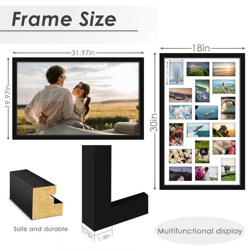 DUENPY 18x30 Picture Frame 4x6 Collage Picture Frame Displays Eighteen