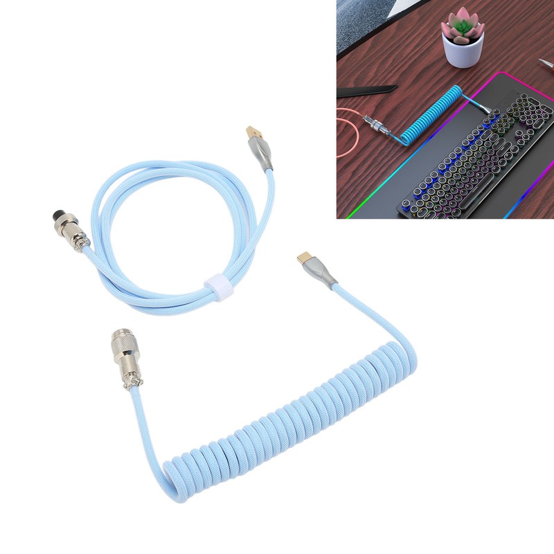 Mechanical Keyboard Cable Double Sleeve Custom Coiled with Detachable Metal