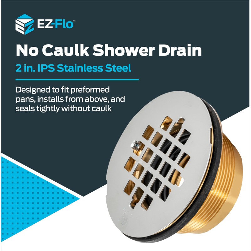 EZ-FLO 2 Inch IPS No Caulk Brass Shower Drain, Stainless