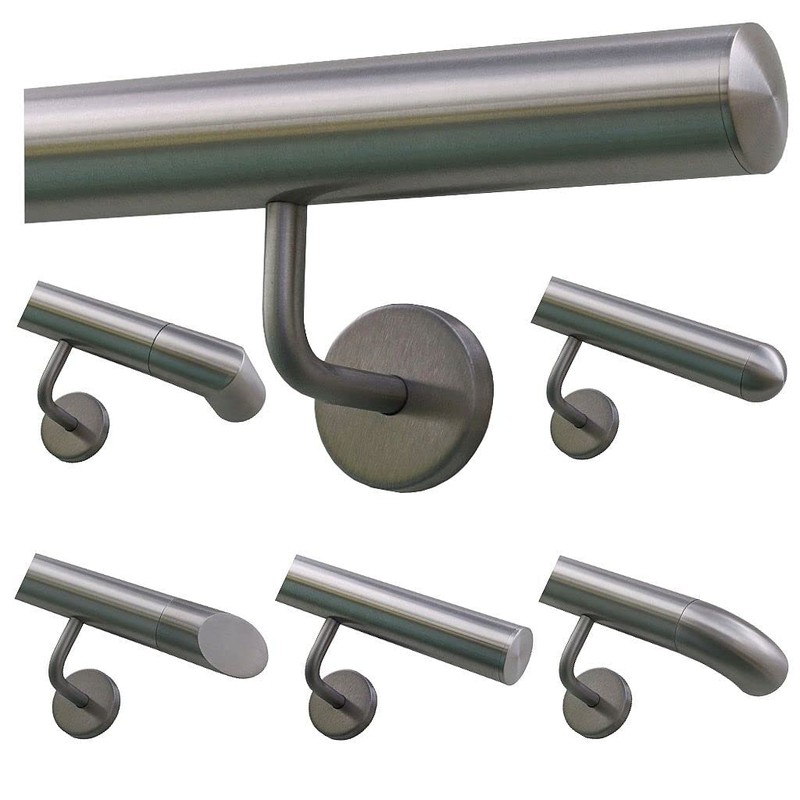 Stainless Steel Handrail, 42.4 mm Diameter, With Angled Bracket &