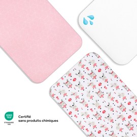 Lovely Hippo 2 x Fitted Sheets 90 x 55 cm 100% Cotton + 1 x Mattress Protector 100% Waterproof Material - Set 3X - Compatible Kinderkraft Neste Up (Dancer Rose, 55 x 90 cm)