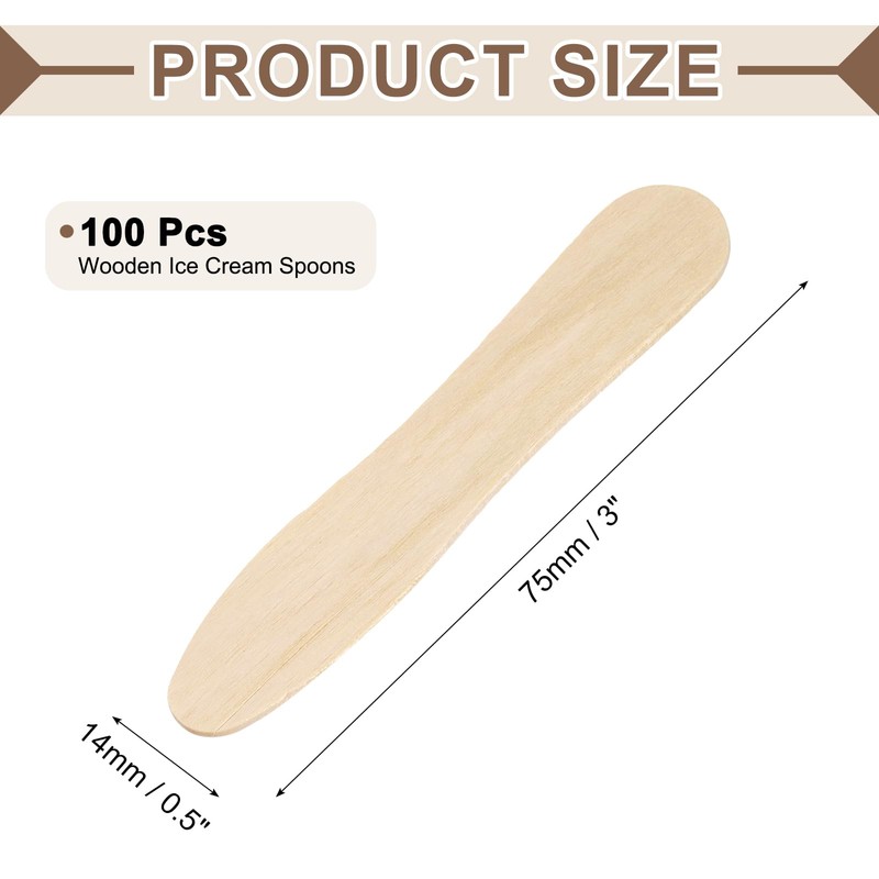 sourcing map 100PCS Wooden Ice Cream Spoons, 75MM Wooden Spoons