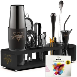 Elite Mixology Bartender Kit 20-Piece Boston Cocktail Shaker Set for Mixing with Stand- Indestructible Bar Accessories Bartending Kit, Cocktail Bar Set, Bartender Set, Bonus Recipe Cards Bar Tools