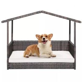 Unbranded Indoor/Outdoor Wicker Dog House Rattan Sofa w/ Cushion Lounge Raised Rattan Bed