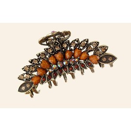 Women Lady Retro Flowers Hair Claw Clip Vintage Alloy Rhinestone Non-Slip Hair Jaw Clips Hairpin Large Hair Updo Grip Bath Accessories for Thick Hair Fancy Hair Clamp (Brown)