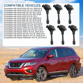 DICMIC Set of 6 Ignition Coil Pack & Spark Plug Compatible with Nissan Murano Maxima Pathfinder 350Z Altima Quest Infiniti EX35 FX35 G25 G35 JX35 M35 M35h Q50 Q70 QX60 V6 3.5L Replace# UF550, C1670