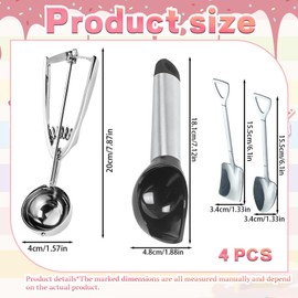 Stainless Steel Trigger Ice Cream Scoop Set – 4-Piece Professional Cookie Scooper, Sorbet & Baking with Non-Slip Grip, Dishwasher Safe & Effortless Release