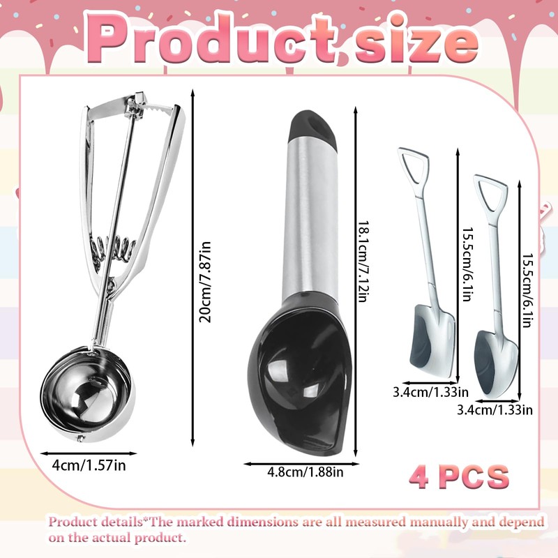 Stainless Steel Trigger Ice Cream Scoop Set – 4-Piece Professional