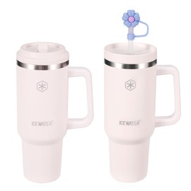 ICEWATER 40 oz Tumbler with 2 Lids (Flip & Standard Straw),100% Leak Proof Insulated Tumbler with Handle, Cup Holder Friendly, Stainless Steel Water Bottle, Gifts for Women & Men (Rose Quartz)