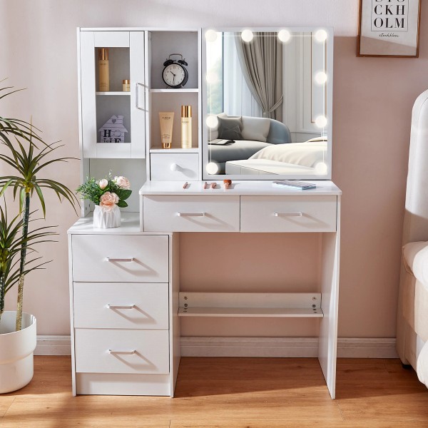 Yamissi Makeup Vanity Set 10 LED Lighted Mirror Dressing Table