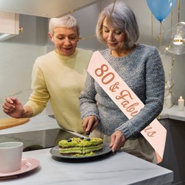 ALLY-MAGIC 80th Birthday Sash, Rose Gold 80 & Fabulous Sash for Women Happy 80th Birthday Gift Party Decorations Supplies Accessories Y3FABJD (80 FABULOUS)