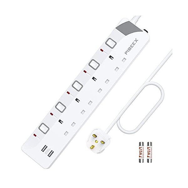 PIBEEX Extension Lead with 4 Way Plug Sockets, 13A, Individual