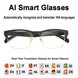 Meagtlva AI Smart Glasses with Real-Time Translation for 164 Languages,Bluetooth 5.4 Translate Glasses for Men Women,Blue Light Blocking,Hand-Free Glasses for Travel & Business (AI Translate-Gold)