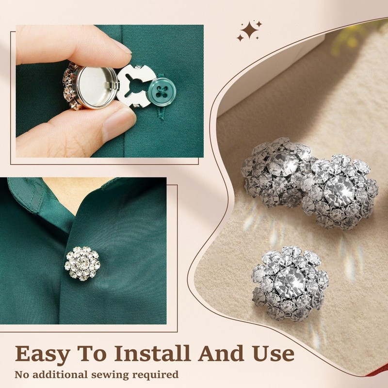 6 Pcs Rhinestone Button Cover Decorative Button Cover Clip Easy
