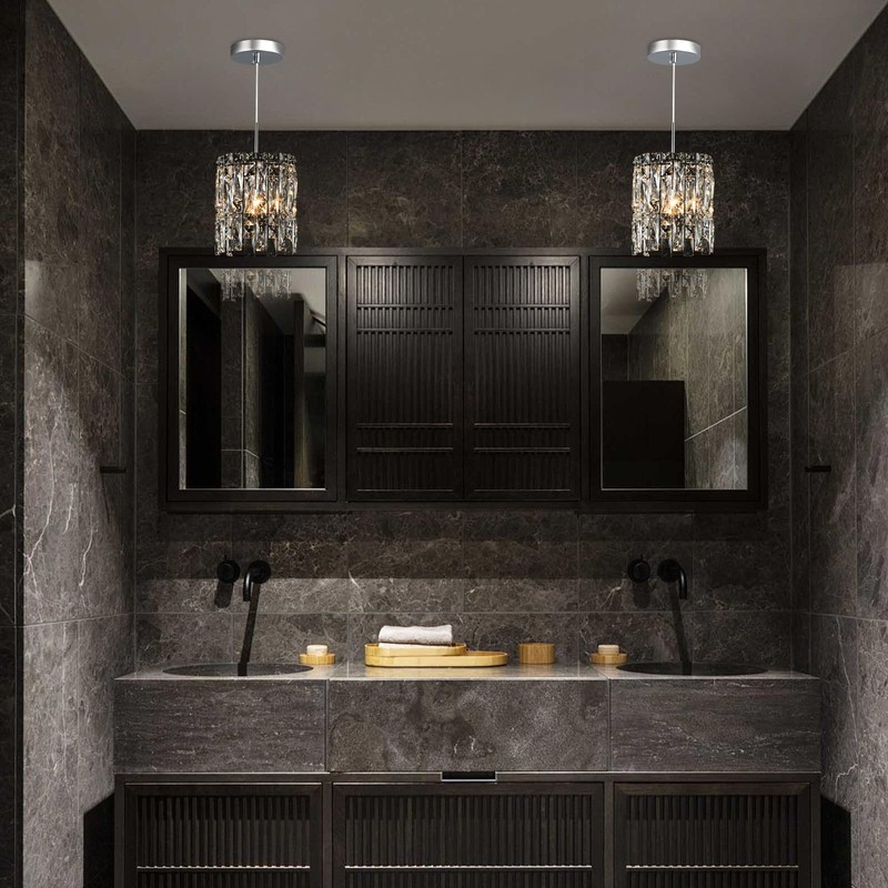 NISIDUN Modern K9 Crystal Pendant Lights Kitchen Island, Chrome Chandeliers