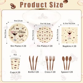 140 Pcs a Tini Bit Older Birthday Party Supplies Bow Decorations Espresso Martini Paper Plates Napkins Cups Knives Forks and Spoons ，Dinnerware for Birthday Wedding Decoration Serves 20