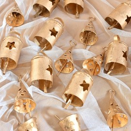 KRATI EXPORTS Soul Bells, Vintage Cutwork Iron Bells, Bohemian Decor, Indian Bells, Wind Chimes, Meditation, Christmas Bells, Bells for Decoration (Gold, 20)