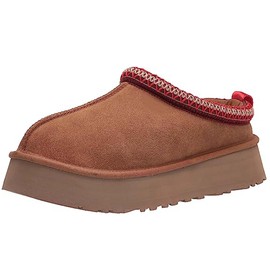 Womens Tazz Slipper Suede Slip On Stitch Details Mule Platform Slipper- Camel Size 3-36
