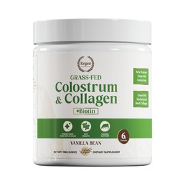 Regen Vitality Grass-Fed Colostrum & Collagen Powder | Gut Health, Hair, Skin & Joint Support | New Zealand Bovine Colostrum, Hydrolyzed Collagen Peptides, 300mcg Biotin | Vanilla Bean | 28 Servings