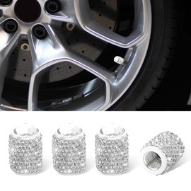 PACLVIO 4 Pcs Bling Tire Stem Valve Caps, Crystal Tire Caps Shinny Rhinestone Car Tire Valve Covers for Women, Universal Car Dustproof Tire Valve Caps for Cars, Trucks, SUV and Motorcycles (White)