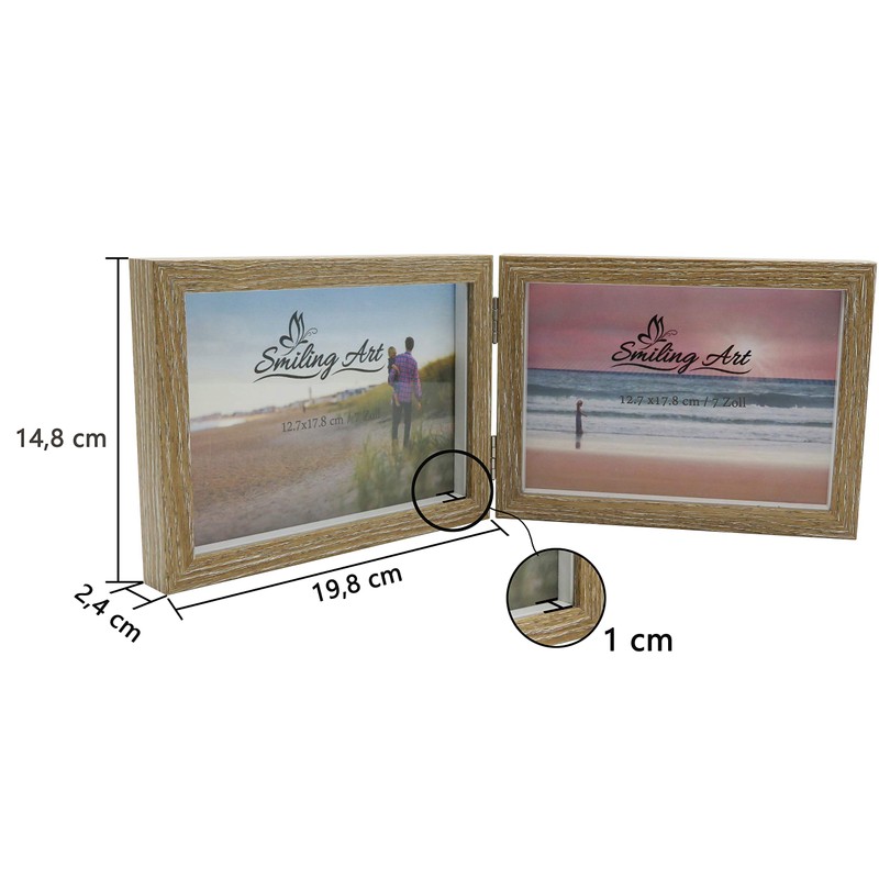 Smiling Art Wooden Photo Frame for 2 Photos Folding Picture