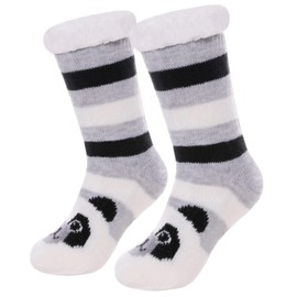 MQELONG Kids Slipper Fuzzy Socks Boys Girls Fluffy Fleece Lined Warm Plush Sherpa Winter Non Slip Christmas Home Socks (4-7 Years,Panda)
