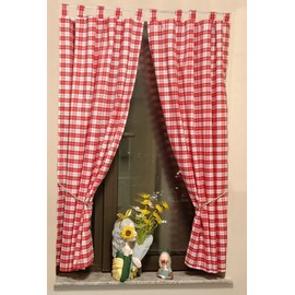 Yaland Opaque Curtains with Checked Pattern, Country House Curtains, Living Room Curtain Scarves with Tie Backs, Loops (W x H 80 x 100 cm, Red) Pack of 2