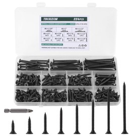 TBUKEOM Wood Screws Assortment Kit, 224 PCS, High Hardness Phillips Drive Screws Set, Coarse Thread, Black Flat Head Wood Screws, Carbon Steel, Self-Tapping Screws for Wood, 8 Sizes