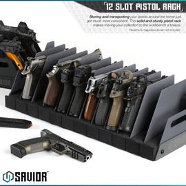 Savior Equipment Gun Pistol Revolver Firearm Handgun Rack Stand, Fit 12 of Most Long-Barreled Pistols, Cushioned Foam to Protect, Gun Safe Cabinet Storage Organizer Accessories
