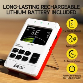EROK Rechargeable Digital Metronome & Tuner - All-in-One with Stereo Headphone Output, Voice Counting,Suit for Guitar, Bass, Violin, String Instruments (White)