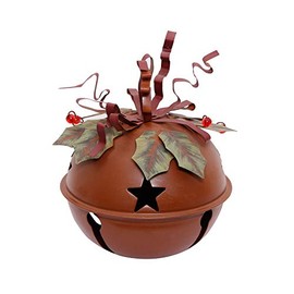 Waroom Home Large Rustic Red Jingle Bells with Star Cutout, 7''x7'' Hanging Xmas Bell Ornament Festival Decoration (Rustic Red-A)