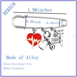 BEKECH Caduceus Nurses Gift Heartbeat Charm Stethoscope Charm Pin Brooch Jewelry EKG Gift(Nurse pin Brooch)