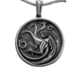 Dragon Medallion Pendant, Three-Headed Dragon Necklace for Men, Gothic Wings Dragon Medal Necklace, Punk Dragon Jewellery, Three Heads, Viking Dragon Animal Pendant Necklace for Boys, Stainless Steel