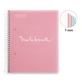 Miquelrius - Notebook A5 Notebook Emotions 120 Sheets 90 g/m², Horizontal Stripes 7 mm, 5 Coloured Stripes, Micro-Perforated Spiral, Polypropylene Cover, Pink