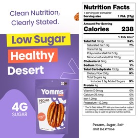 Yomms Crunchy Joy Glazed Whole Pecan Halves, 3.5 oz, Gluten-Free & Non-GMO Healthy Dessert Snack – Low Sugar Classic Candied Nut Pouch – Gourmet Roasted Snacking Pecans – 3.5oz Resealable Bag