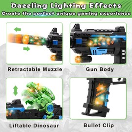 DaoDaoZhu Dinosaur Light Up Toy Gun with Sound Effects, Noise-Making Gun Toys for Kids Indoor/Outdoor Play & Halloween Costume, Christmas Birthday Dinosaur Gifts for 3 4 5 6 7 Year Old Boys Toddlers