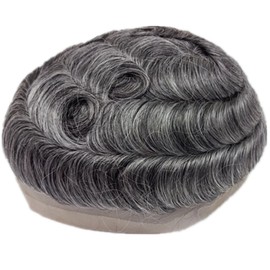 Hair prosthesis for mes toupee with transparent Thin skin PU 10x8“ base size natural wave European human hair pieces implant replacement system for man #1B60 color