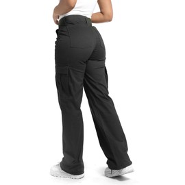 Womens Black Baggy Cargo Pants Relaxed Fit Straight Wide Leg Cotton Hiking Pants Size 10