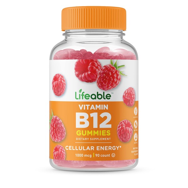 Lifeable Vitamin B12 1000 mcg - Great Tasting Natural Flavor Gummy Supplement Vitamins - Gluten Free Vegetarian Chewable B 12 - for Energy, Mood, Metabolism Support - for Adults Men Women - 90 Gummies